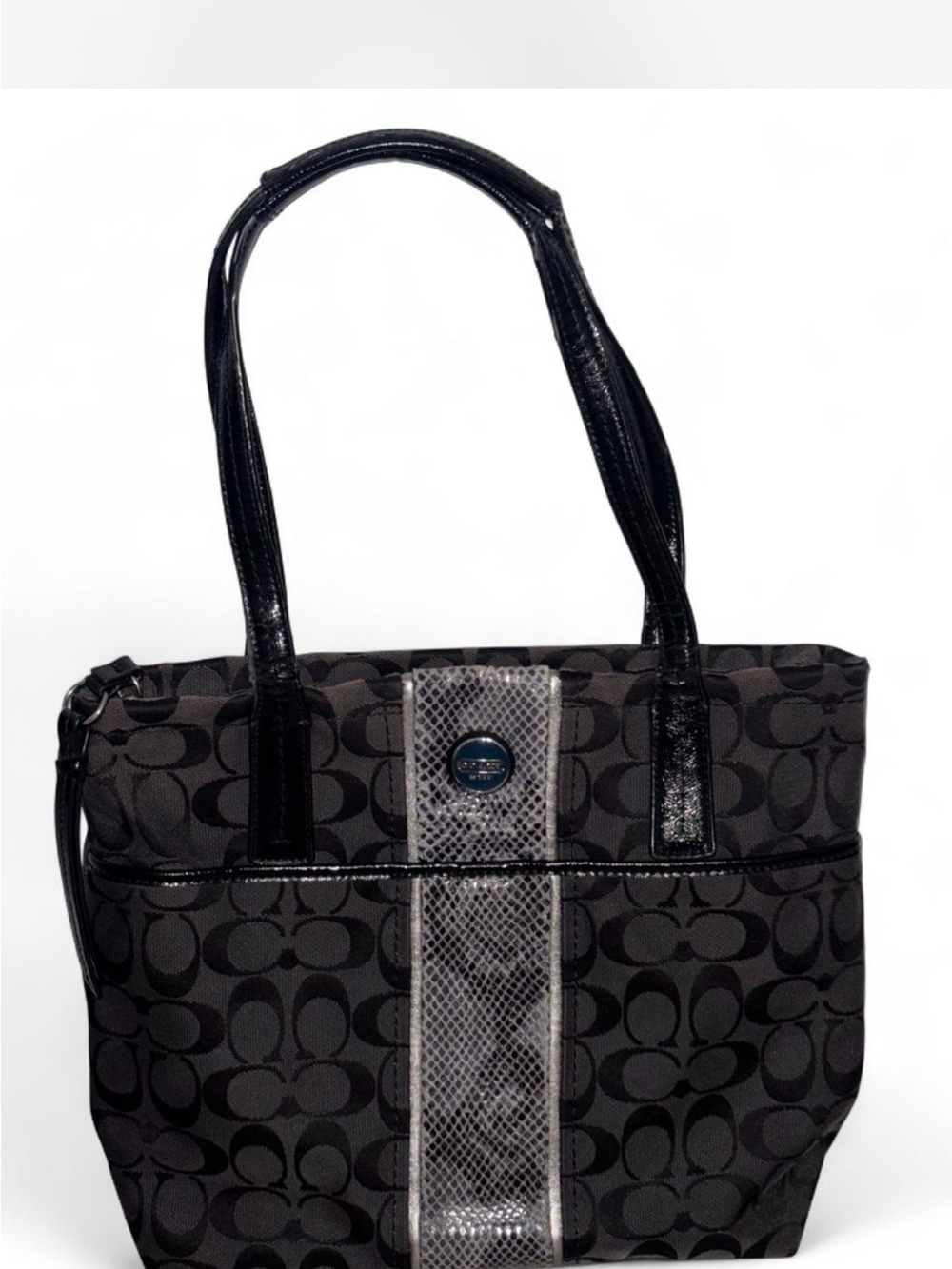 Vintage Coach signature tote with snakeskin detail